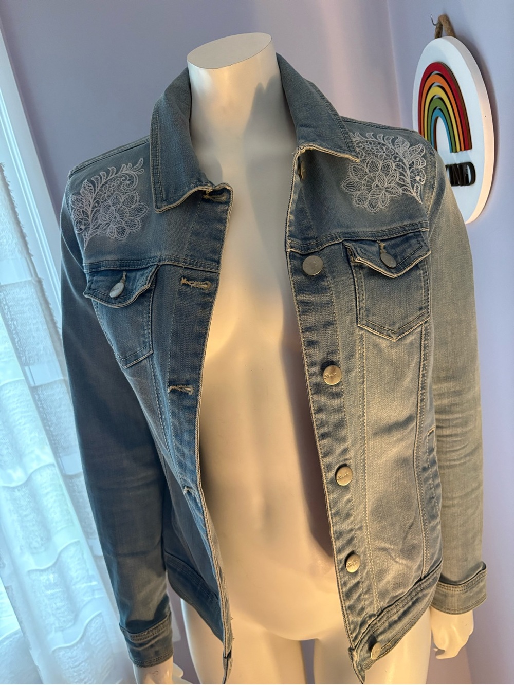 Blossom & Thorn Light Blue Embroidered Denim Jacket